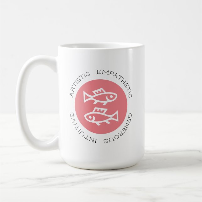 Pink Pisces Logo Zodiac Star Sign Astrology Trait Coffee Mug (Left)
