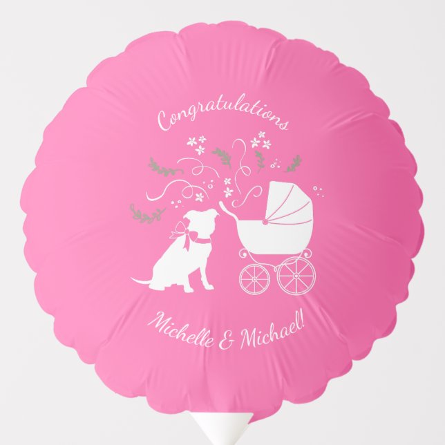 Pink Pit Bull Dog Baby Shower Balloon (Front)