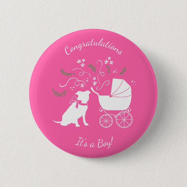 Pink Pit Bull Dog Baby Shower Button (Front)