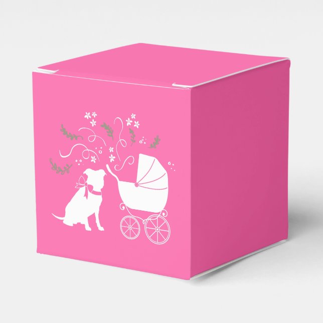 Pink Pit Bull Dog Baby Shower Favor Boxes (Front Side)