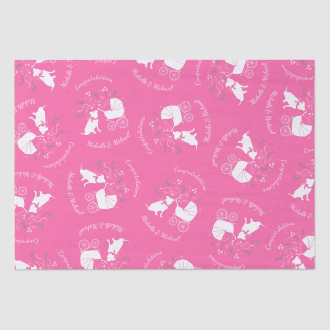 Pink Pit Bull Dog Baby Shower Tissue Paper (Front)