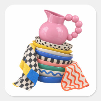 Pink Pitcher and Colorful Dishes Stickers