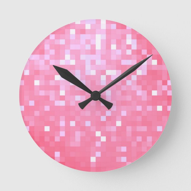 Pink Pixel Sparkle Round Clock (Front)