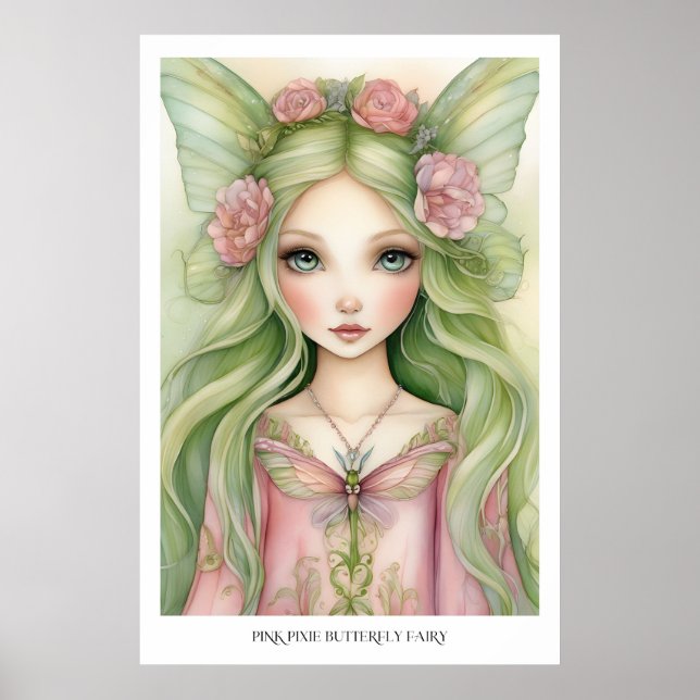 Pink Pixie Butterfly Fairy Poster (Front)