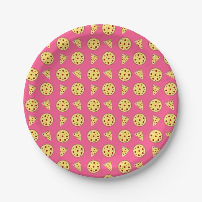 Pink pizza pattern paper plates (Front)