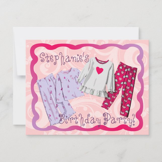 Pink PJ Personalized Birthday Sleepover Invitation (Front)