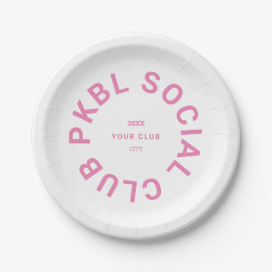 Pink PKBL Social Club Crest Pickleball Paper Plates