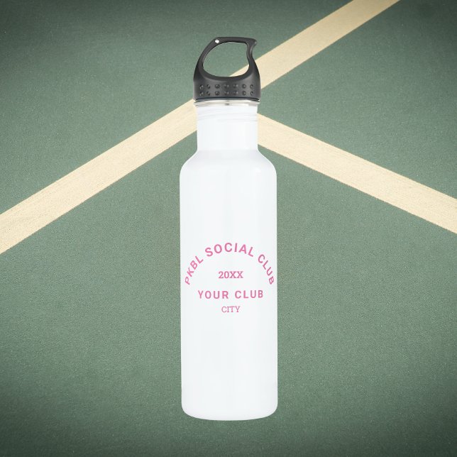 Pink PKBL Social Club Crest Pickleball Stainless Steel Water Bottle (Creator Uploaded)