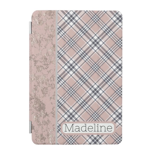 Pink Plaid Add Your Name Modern iPad Mini Cover (Front)