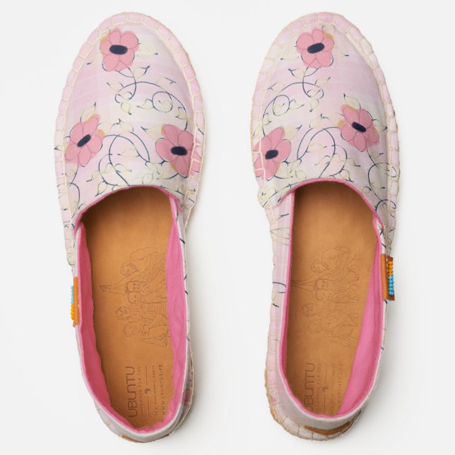 Pink Plaid and Floral Ladies Canvas Slip On Shoes (Front)