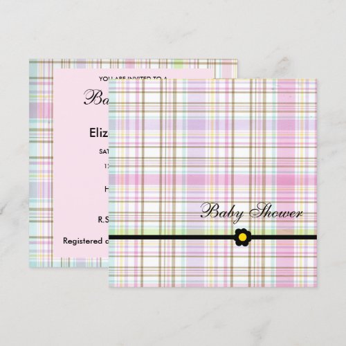 Plaid Pink-Baby Shower Girl Personalized Announcements