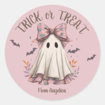 Pink Plaid Bow Cute Ghost Girl Halloween
