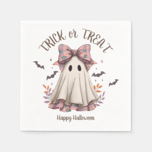 Pink Plaid Bow Cute Ghost Girl Halloween Party Napkins