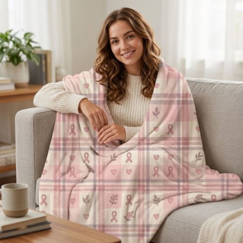 Pink Plaid Breast Cancer Awareness Hope &amp; Support  Fleece Blanket