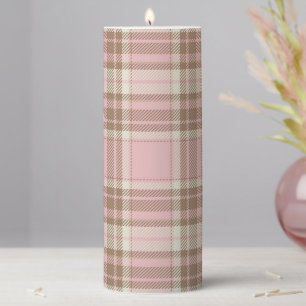 Pink Plaid Brown Plaid Watercolor Modern Pillar Candle