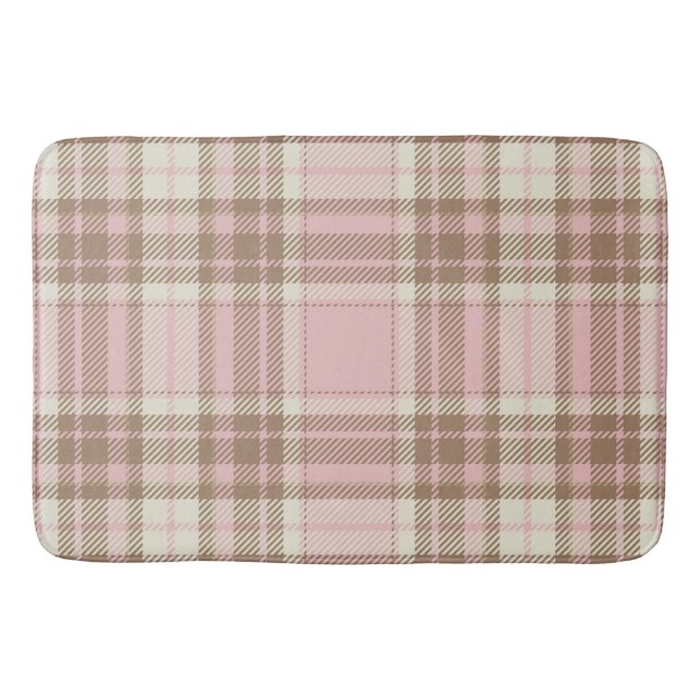 Pink Plaid Brown Watercolor Bath Mat (Front)