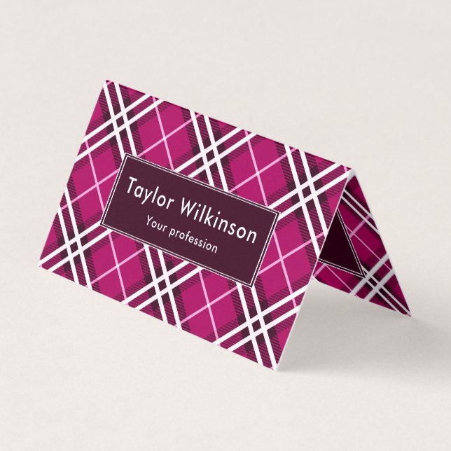 Pink Plaid Business Card (Front)