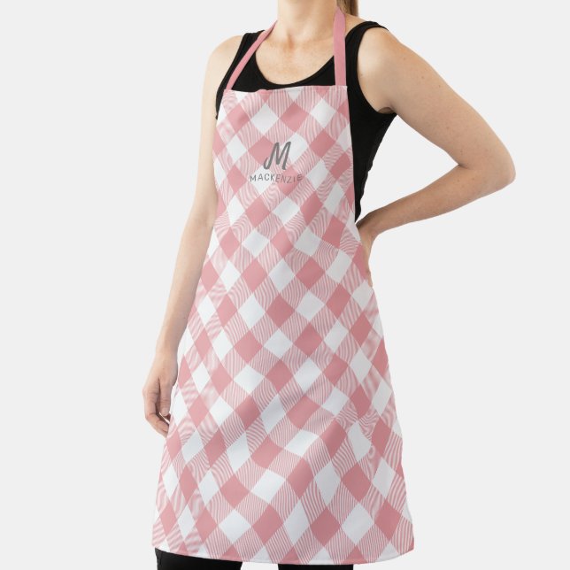 Pink Plaid Check Personalized Monogram Baking Apron (Insitu)