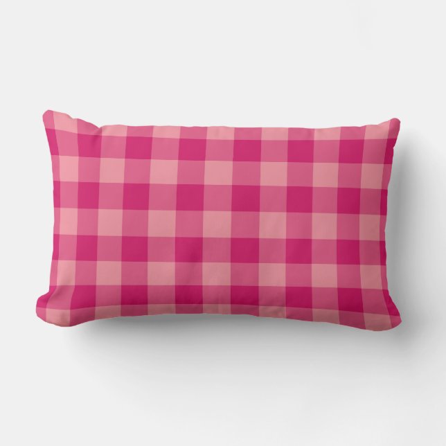 Pink Plaid Checker Pattern Lumbar Pillow (Front)