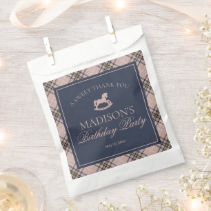Pink Plaid Classic Rocking Horse Birthday Dessert Favor Bag