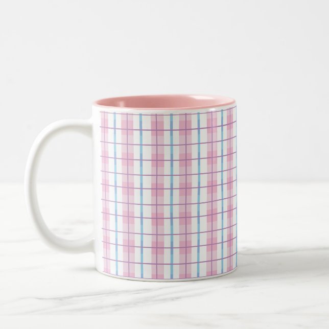Pink Plaid Coffee Mug (Left)