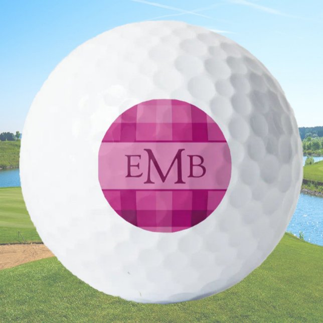 Pink Plaid Custom Monogram Initials Ladies Golf Balls (Creator Uploaded)