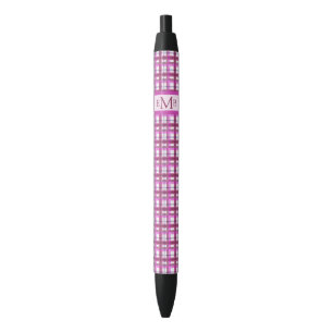 Pink Plaid Custom Monogram Initials Pen