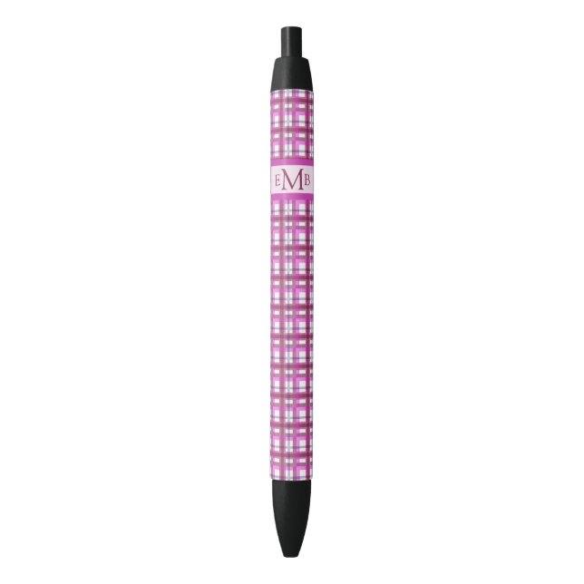 Pink Plaid Custom Monogram Initials Pen (Front Vertical)