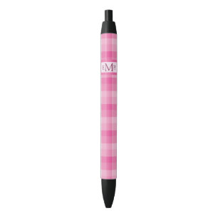 Pink Plaid Custom Monogram Initials Pen