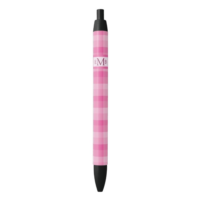 Pink Plaid Custom Monogram Initials  Pen (Front Vertical)