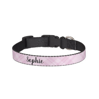 Pink Plaid Custom Name Dog Collar