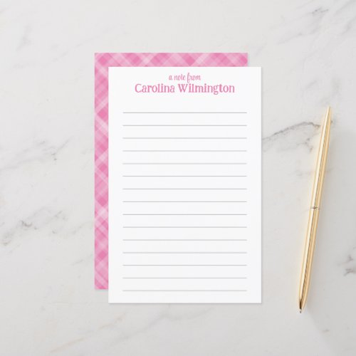 Pink Plaid Cute Lined Letter Paper Stationery