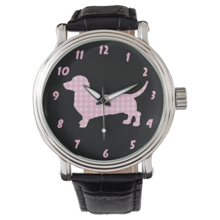Pink Plaid Dachshund Wiener Dog Watch