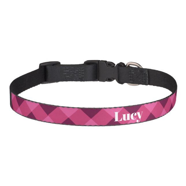 Pink Plaid Dog Collar.  Customize ! Pet Collar (Front)