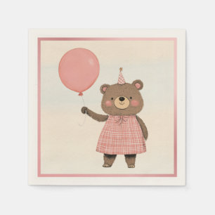 Pink Plaid Dress Bear with Bow and Hat Napkins