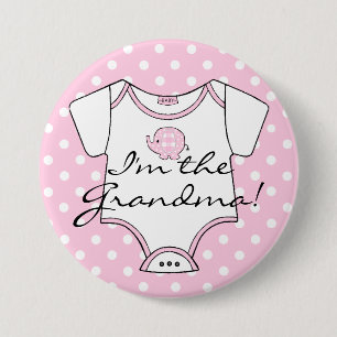 Pink Plaid Elephant Polka Dots I'm The Grandma Pinback Button