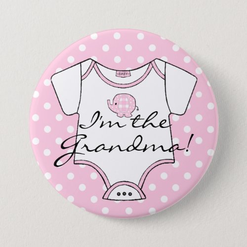 Pink Plaid Elephant Polka Dots Im The Grandma Pinback Button