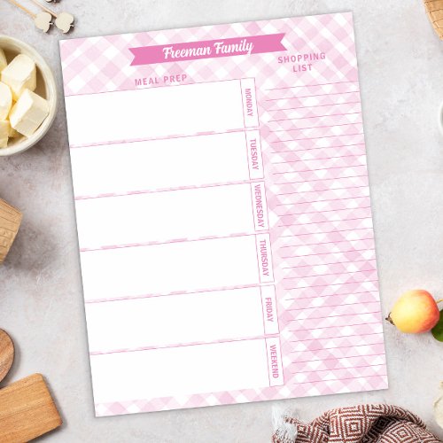 Pink Plaid Family Meal Planner and Shopping List  Notepad