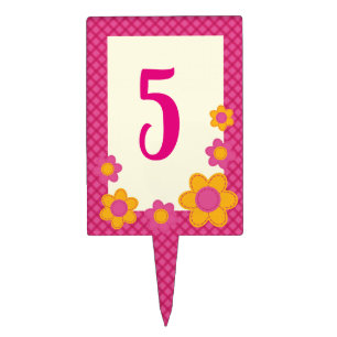 Pink plaid floral spring girl birthday party cake topper