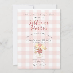 Pink Plaid Flower Baby Shower Invite