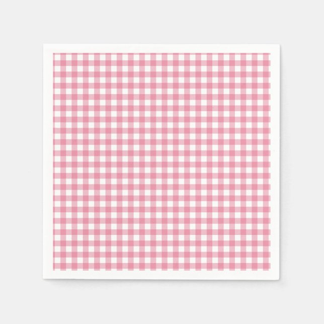 Pink Plaid Gingham Baby Shower Napkins (Front)