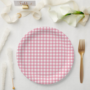 Pink Plaid Gingham Baby Shower Paper Plates