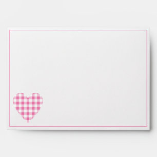 Pink Plaid Gingham Check Heart Envelope