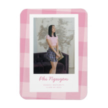 Pink Plaid Graduation Announcement Magnet