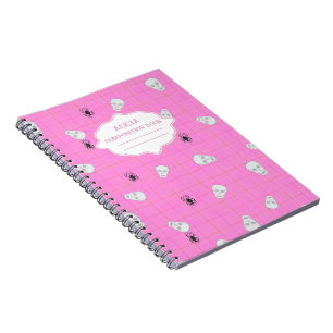 Pink plaid Halloween Skull & Spider personalized Notebook