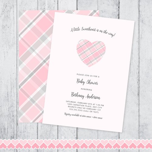 Pink Plaid Heart Baby Shower Invitation