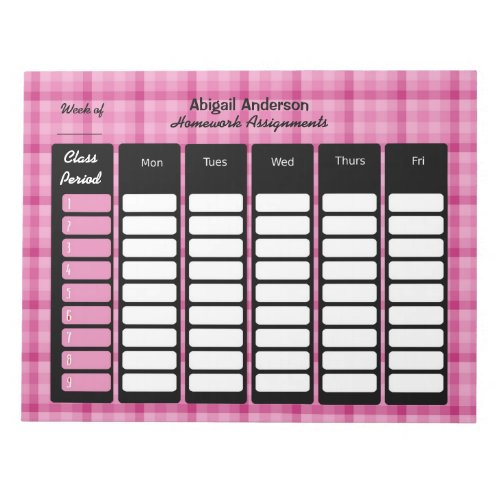 Pink Plaid Homework Assignment Notepad