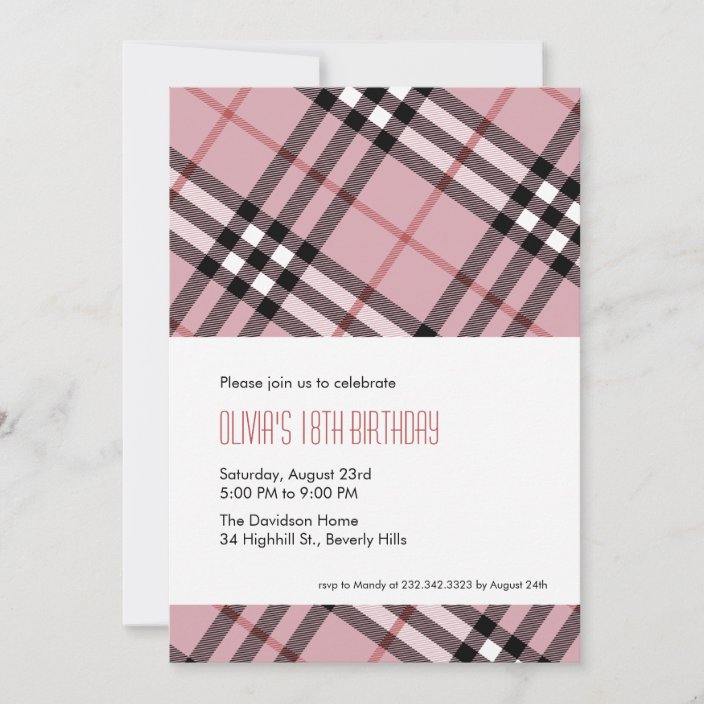 Pink Plaid Invitations | Zazzle.com