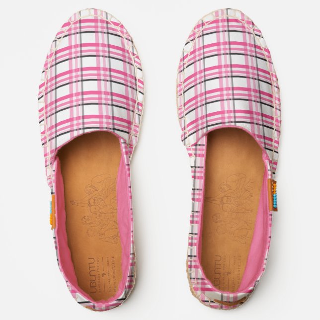 Pink Plaid Ladies Slip On Shoes (Front)