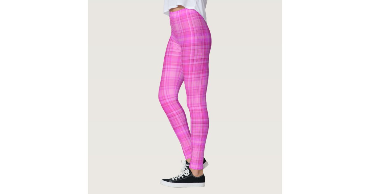 Pink Tartan Plaid Print Tights, Best Scottish Plaid Print Women's